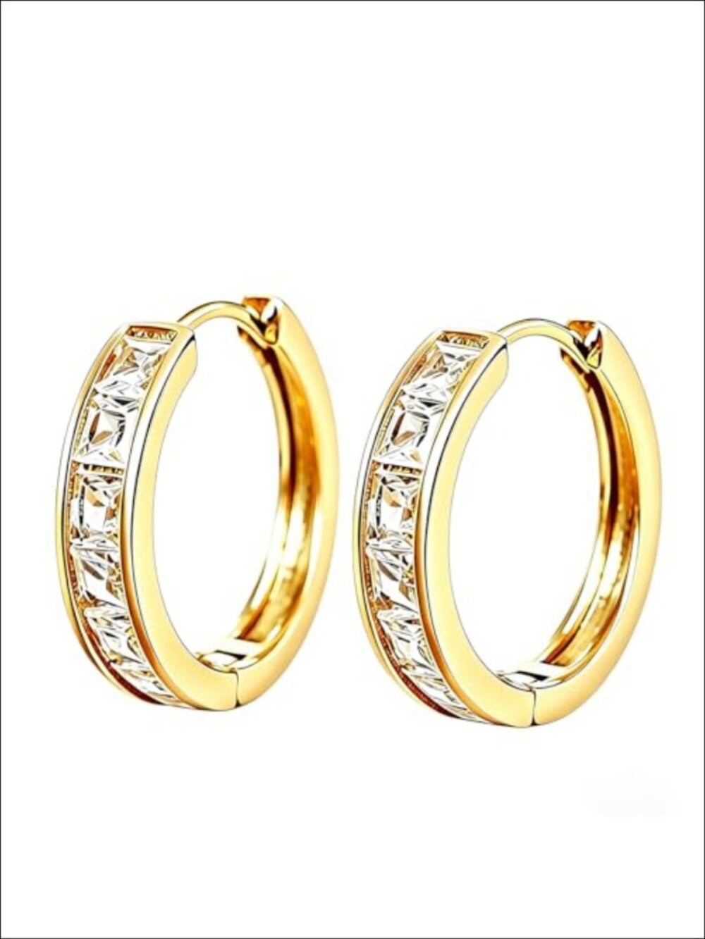 14K Gold Plated Huggie Hoop Earrings with Cubic Zirconia, Hypoallergenic and